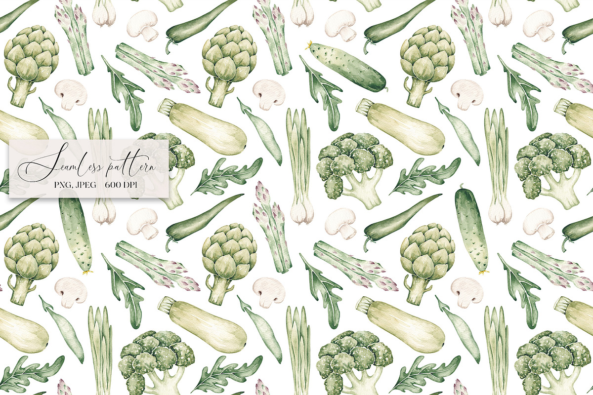 Green Vegetables seamless pattern, a Pattern Graphic by SirenaArt (Photo 3 of 11)