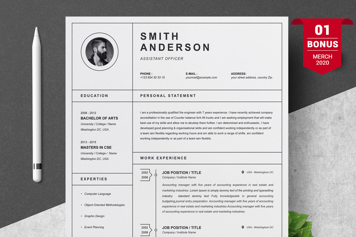 Resume/CV Bundle | 200+ for $29, a Resume Template by ResumeInventor (Photo 102 of 207)