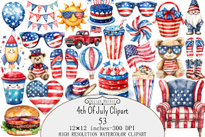 Watercolor 4th Of July Clipart PNG, a Seasonal Illustration by Design Market