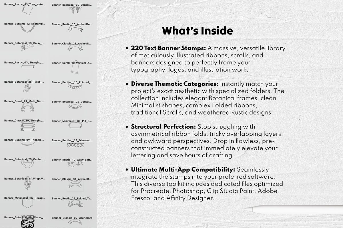 Text Banner Stamps Set for Procreate, a Brush Add-On by Selentaori Studio (Photo 4 of 11)