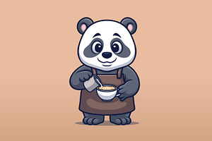 Smiling Panda Barista Cute Cartoon C, an Animal Illustration by Gumrega Studio