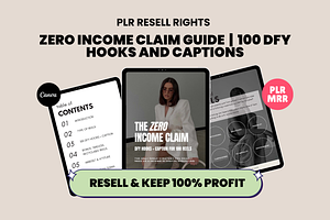 100 Zero Income Claim DFY Hooks, a Social Media Template by Design By Hira
