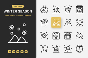 Winter Season Outline Icons