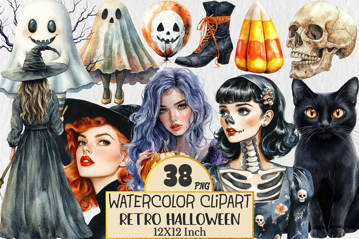 Retro Halloween Clipart, an Illustration by Rose Art (Photo 1 of 4)