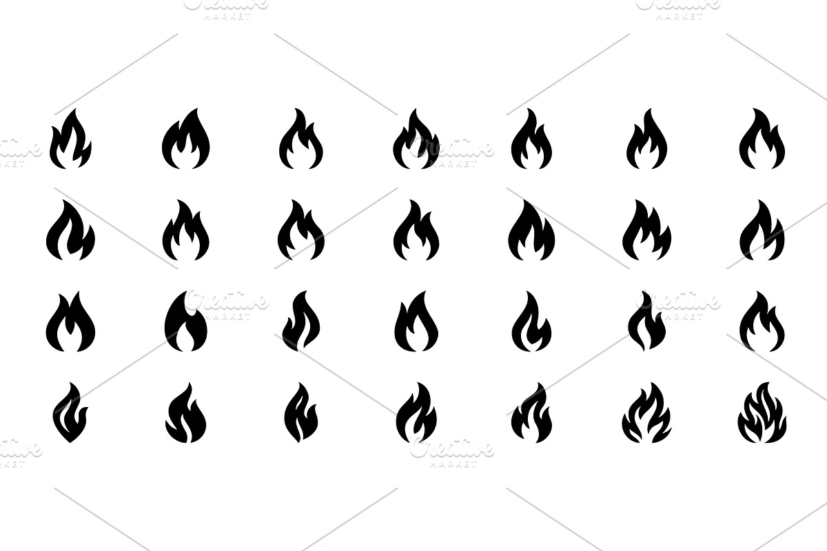 Set of black flame icons isolated on, an Object Illustration by GraphiShop
