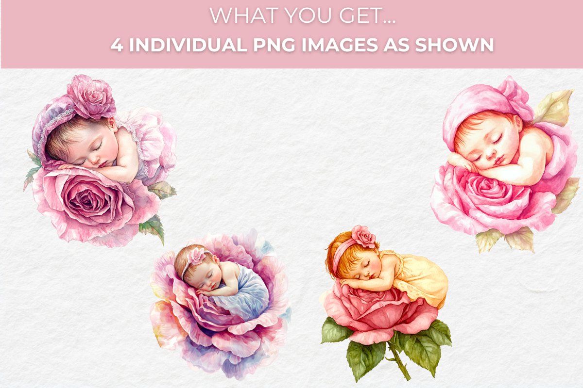 Sleeping Baby on Pink Rose- Clipart, a Person Illustration by InkyQueenArt (Photo 2 of 4)