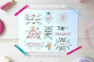 Wedding doodle vector set