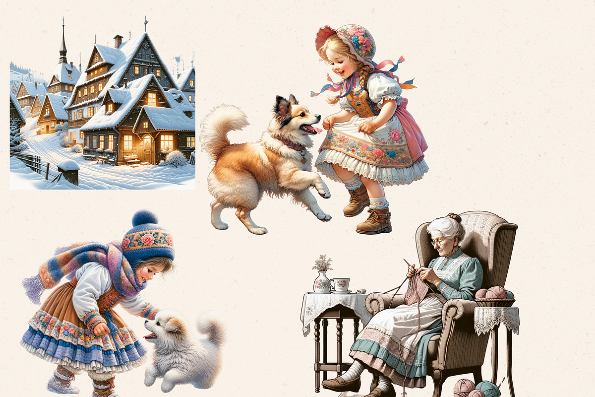 CZECH VINTAGE WINTER VILLAGE CLIPART, a Person Illustration by Daring Digies (Photo 3 of 8)