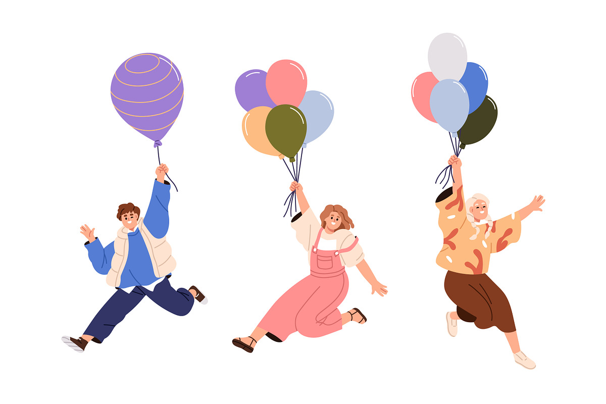 Happy people fly with balloons set, a Person Illustration by Good Studio (Photo 4 of 6)