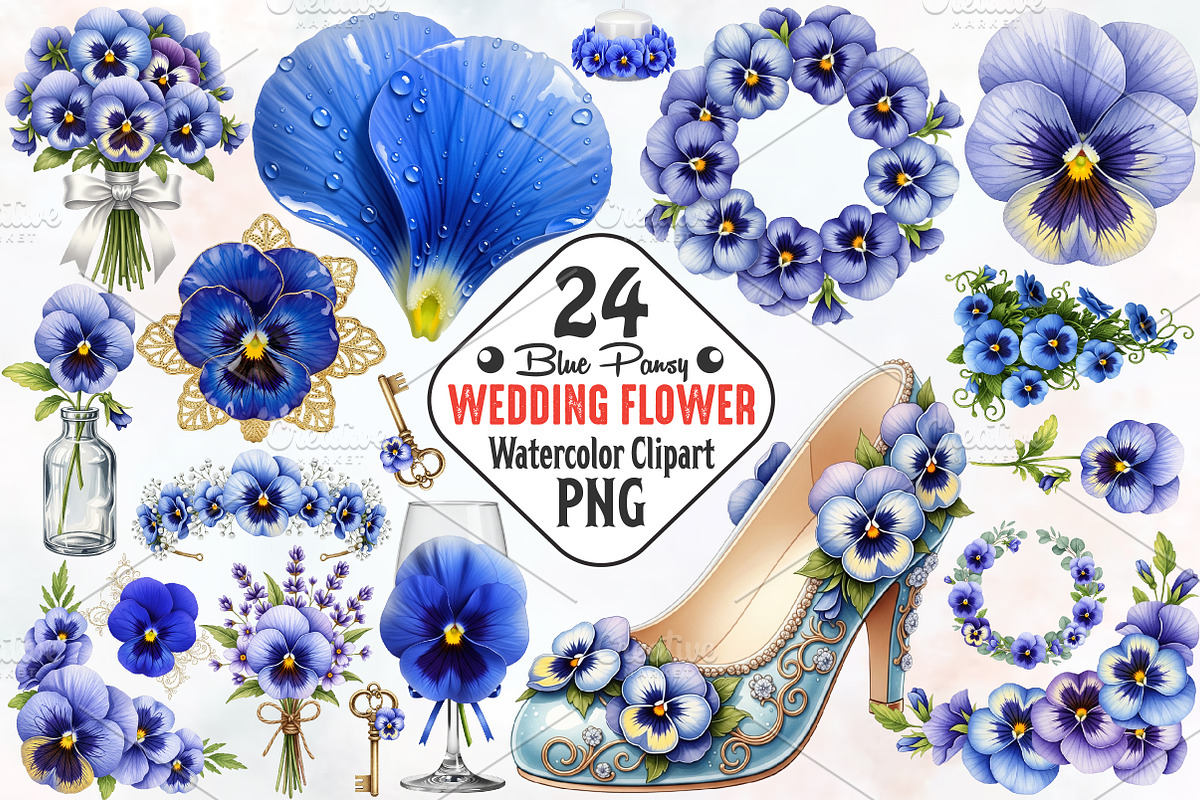 Blue Pansy Wedding Flower Clipart, an Illustration by RobertsArt (Photo 1 of 7)