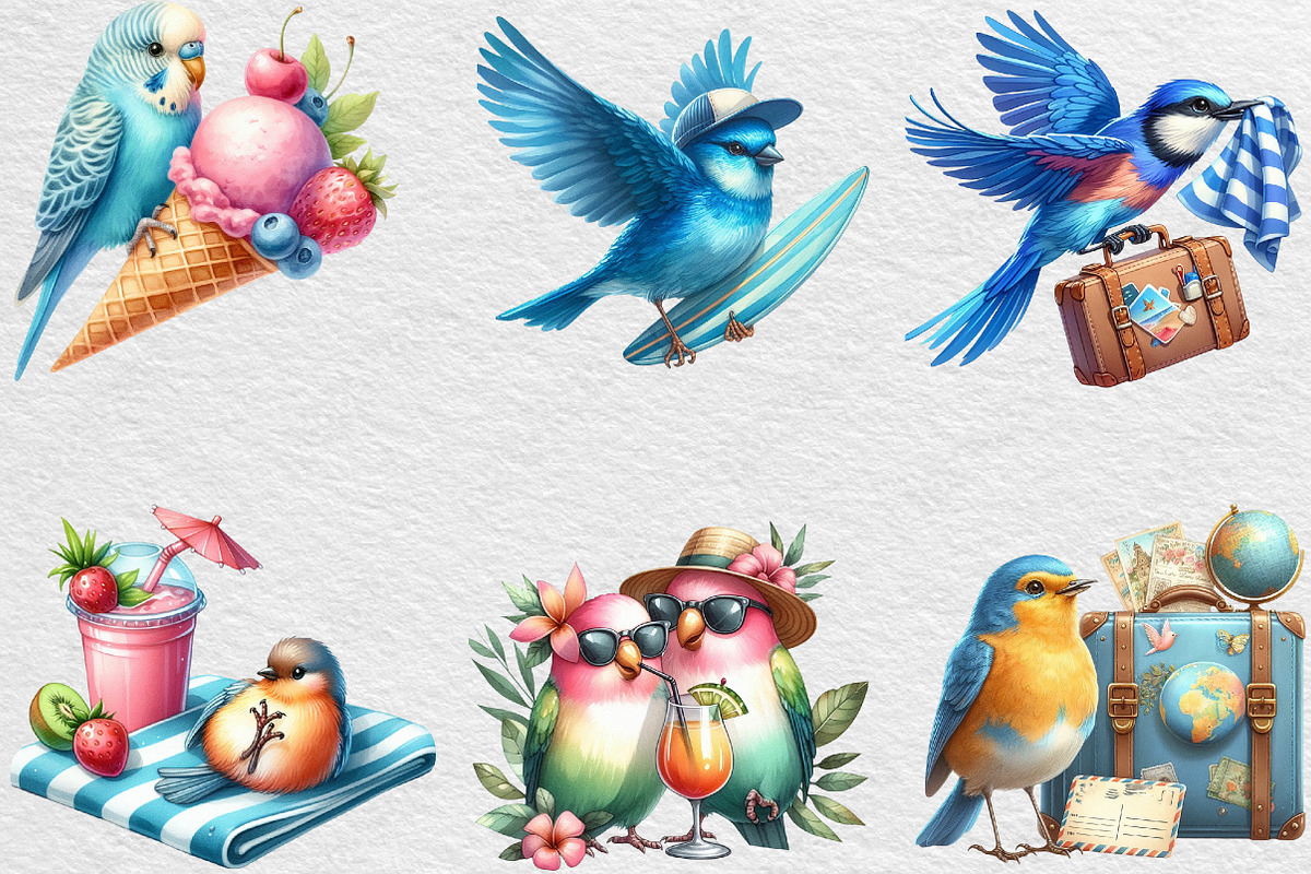 Watercolor Summer Bird Clipart, an Illustration by Black Bird Studio (Photo 6 of 6)
