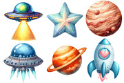 Astronaut and Space Watercolor Clipa, an Illustration by Designworld (Thumbnail 3 of 7)