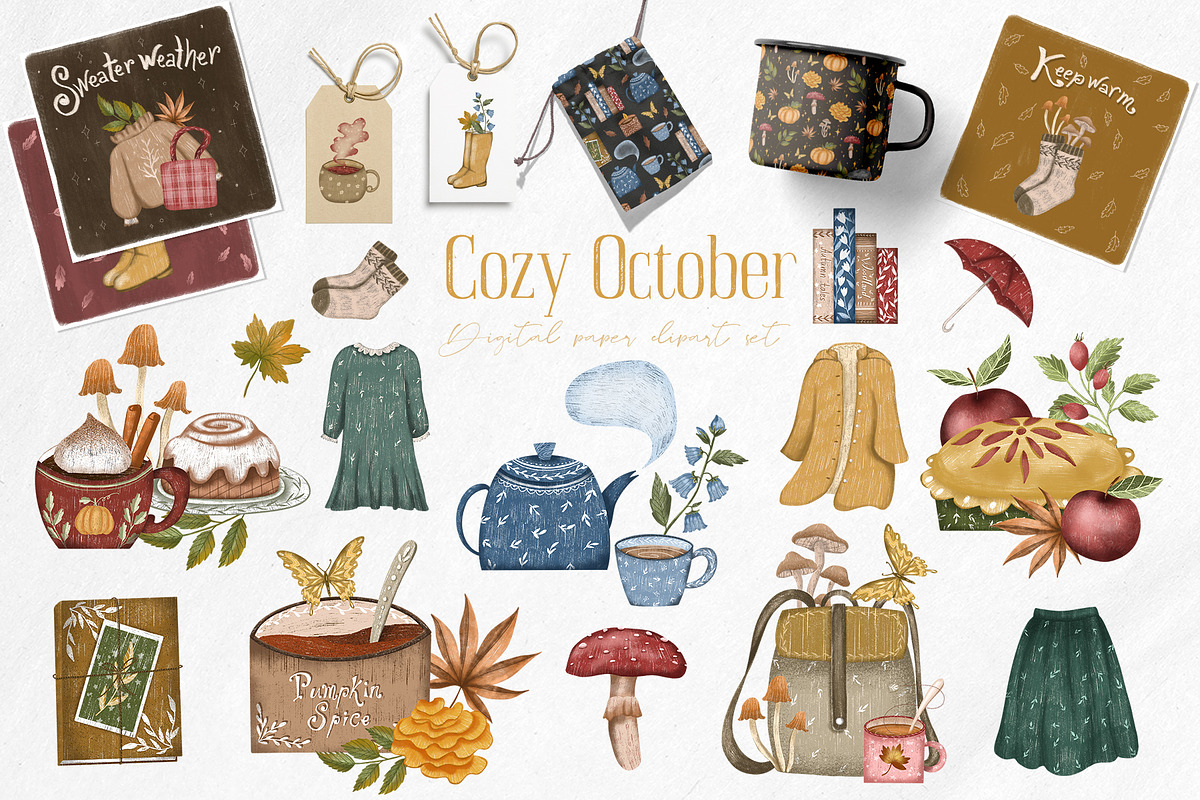 Cozy October Pattern clipart set, a Seasonal Illustration by Yelloo Fish (Photo 1 of 15)