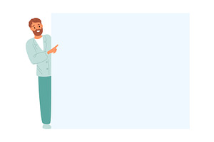Doctor in white coat peeks out from, a Healthcare Illustration by Vectorbuum