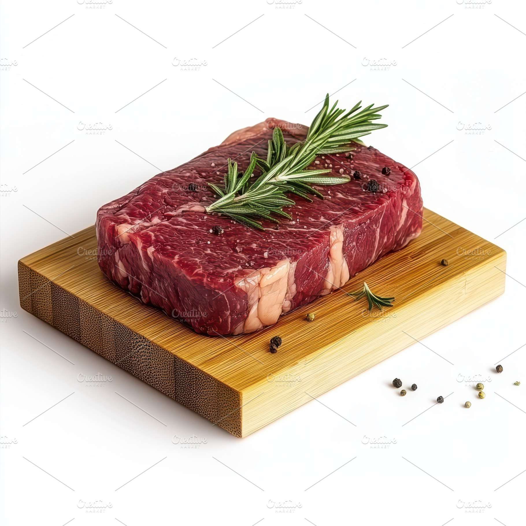 Raw beef steak with rosemary in a wo, a Food & Drink Photo by Pixeness Studio