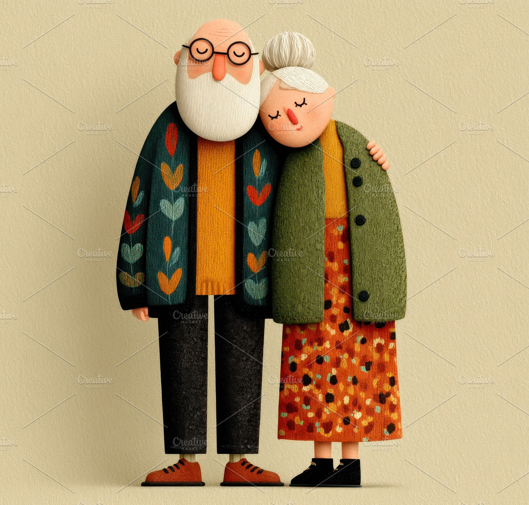 Cute Folk Illustration of Elderly Couple Standing Together in Pa, a Food & Drink Photo by José Manuel Gelpi