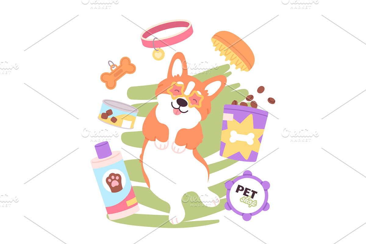 Pet shop banner with funny corgi and, an Animal Illustration by LadadikArt
