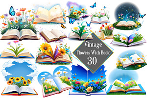Vintage Flowers With Book, an Illustration by Wow Magic