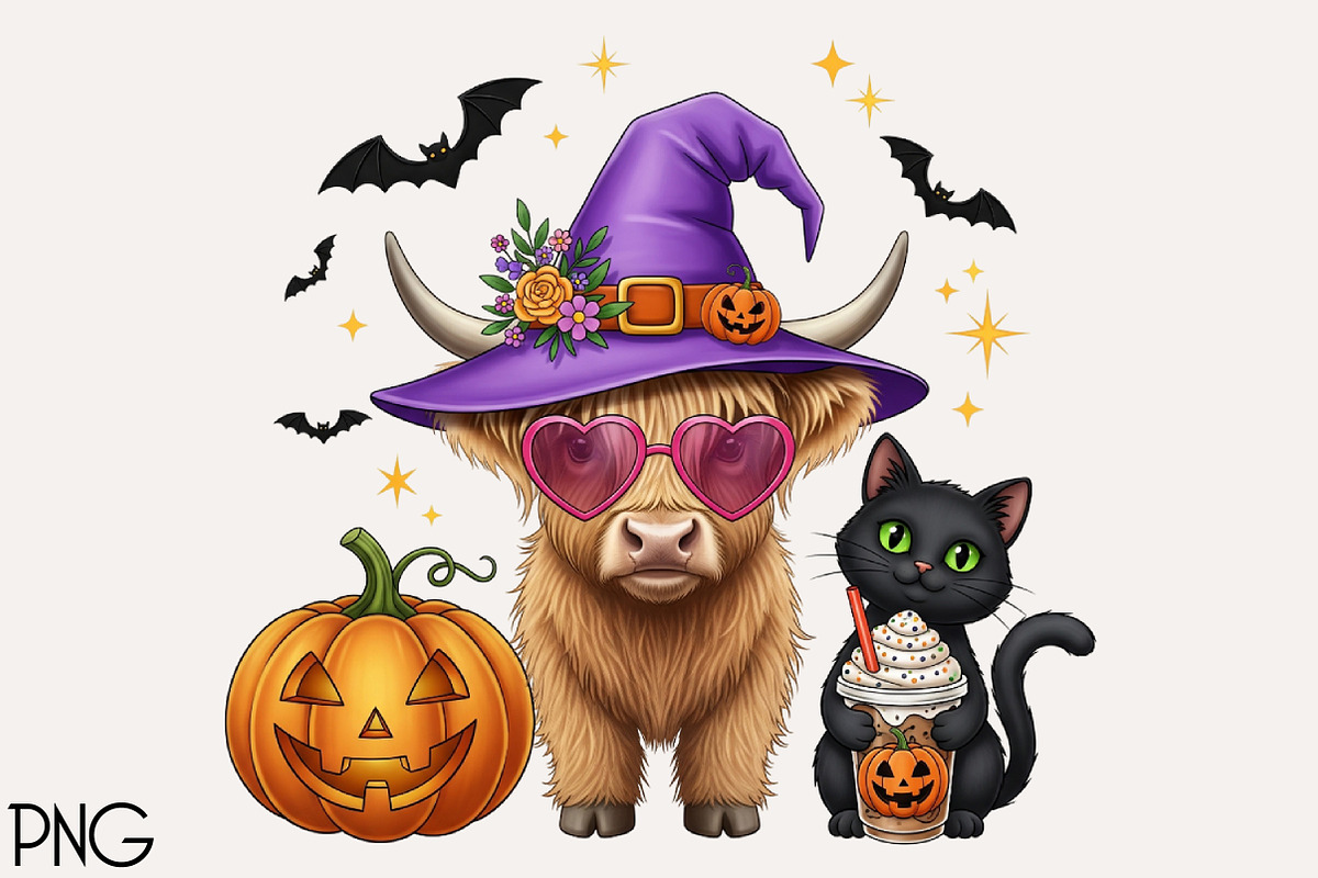 Halloween Highland Cow Png, an Illustration by Black Bird Studio (Photo 1 of 4)