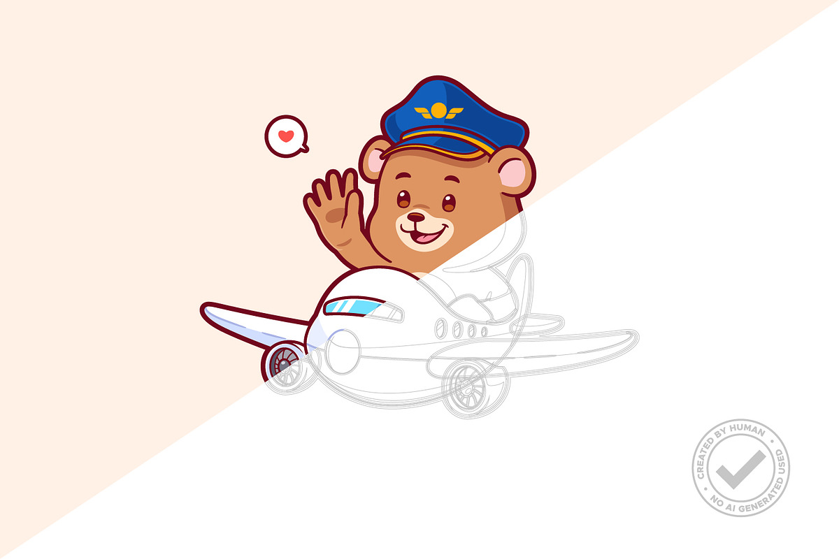 Brown Bear Pilot Riding Plane Icon, an Animal Illustration by tkzgraphic (Photo 3 of 3)