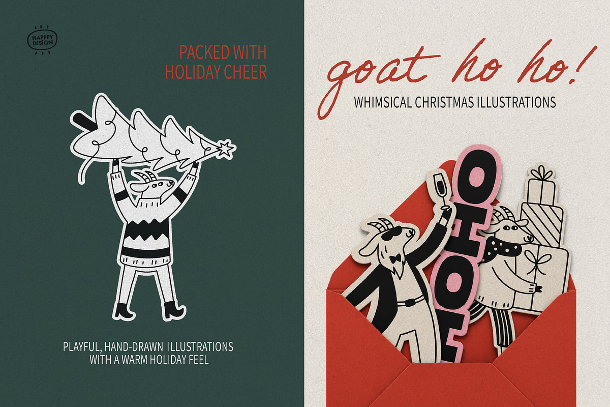 Christmas Goat Doodle Illustrations, a Seasonal Illustration by happpydesign (Photo 2 of 9)