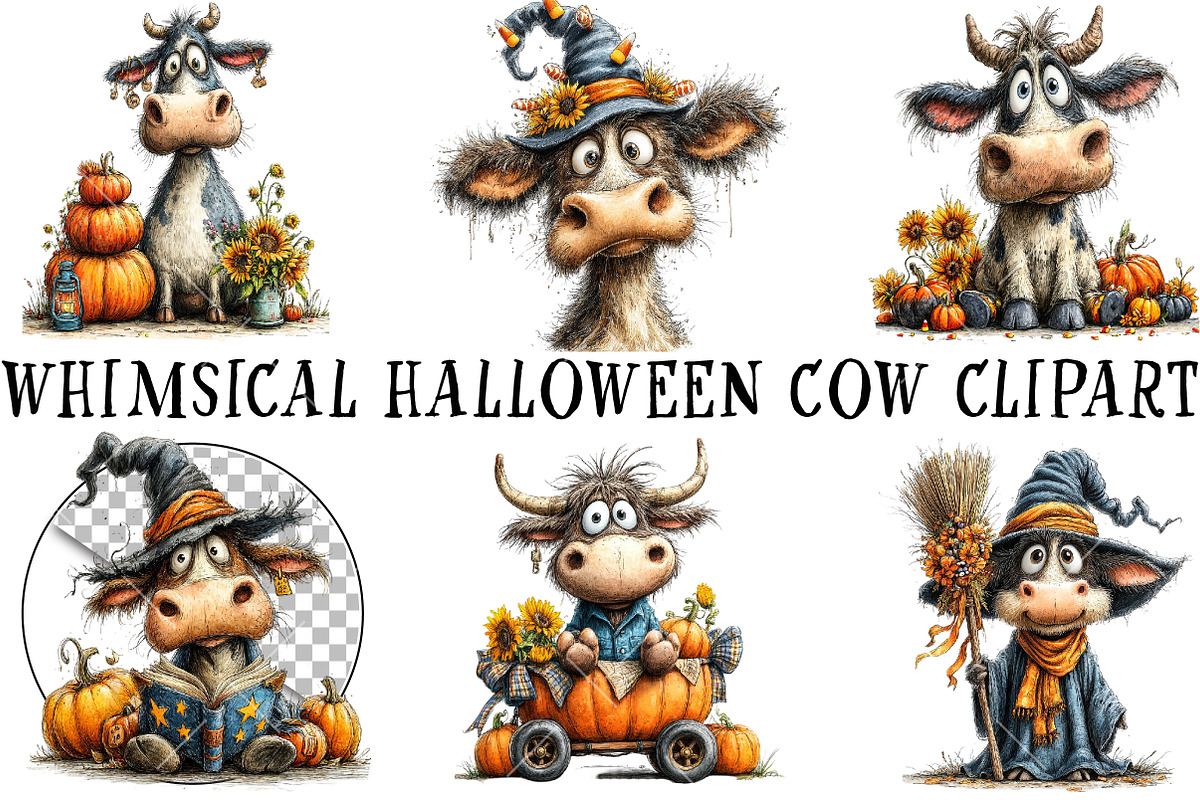 Whimsical Halloween Cow Clipart, a Seasonal Illustration by OK Design (Photo 2 of 6)