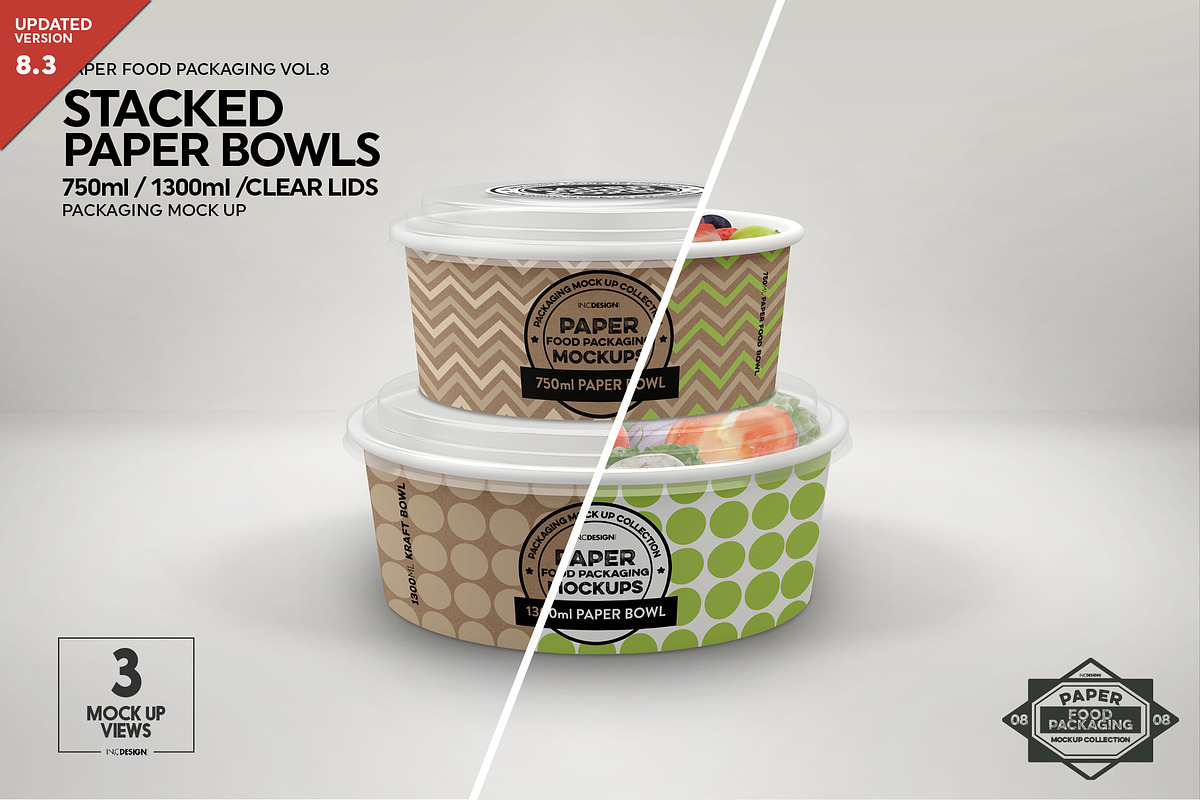 Stacked Paper Bowls Packaging Mockup, a Cups & Container Mockup by INCDesign (Photo 1 of 7)