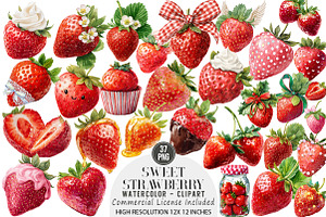 Watercolor Sweet Strawberry Clipart, an Illustration by DreamArtGraphic