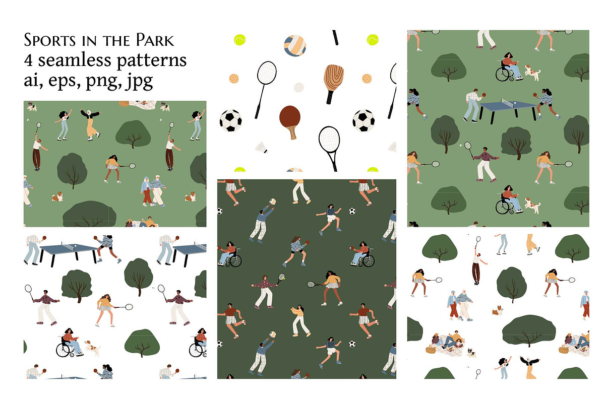 Park activity seamless patterns set, a Background Graphic by LyubovZaytseva (Photo 1 of 8)