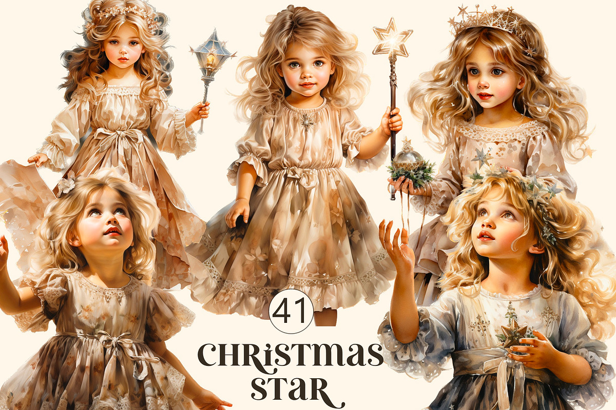 Christmas star Victorian little girl, a Person Illustration by Hello My Print (Photo 1 of 7)