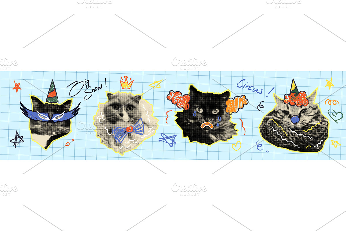 Funny halftone cats with doodle, an Illustration by art PVP - market