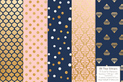 Navy & Blush Gold Foil Digital Paper, a Pattern Graphic by Amanda Ilkov (Thumbnail 3 of 4)