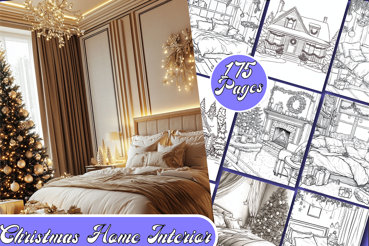 Christmas Home Interior Coloring, an Animal Illustration by Printable Design Store (Photo 1 of 3)