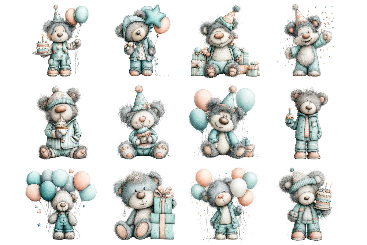 Whimsical birthday teddy bear, an Illustration by Design Market (Photo 2 of 5)