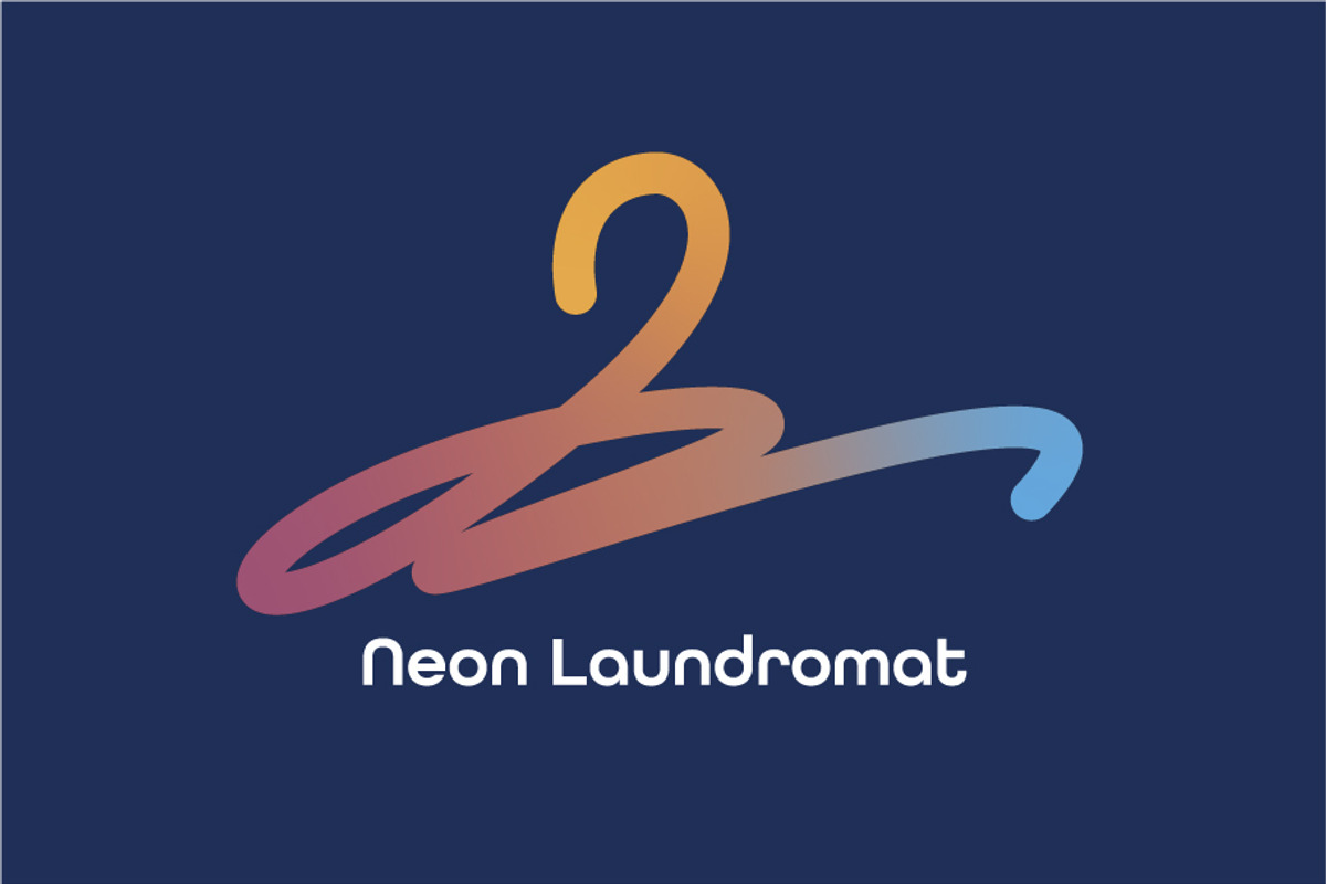 Laundry neon hanger laundromat logo, a Graphic by Logoworks