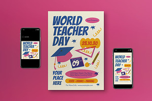 Blue Risograph Teacher Day Flyer Set, a Flyer Template by graphicook