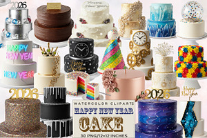 Happy New Year Cake Clipart, an Illustration by SVGArt