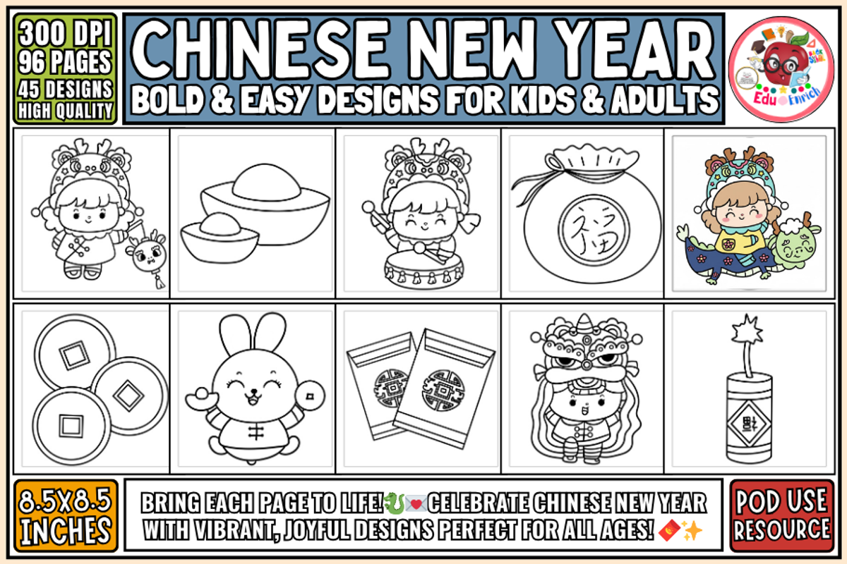 Chinese New Year Coloring Pages, a Seasonal Illustration by EduEnrich (Photo 1 of 3)