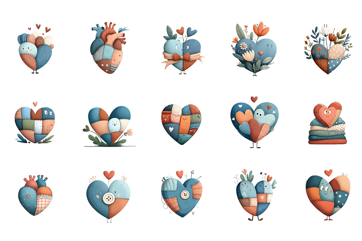 patchwork heart valentine clipart, an Illustration by DreamArtGraphic (Photo 4 of 4)