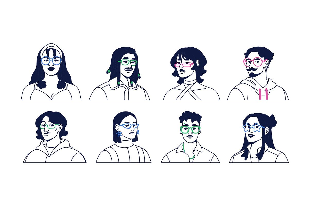 Diverse line art people avatars set, a Person Illustration by PaperTrident (Photo 2 of 3)