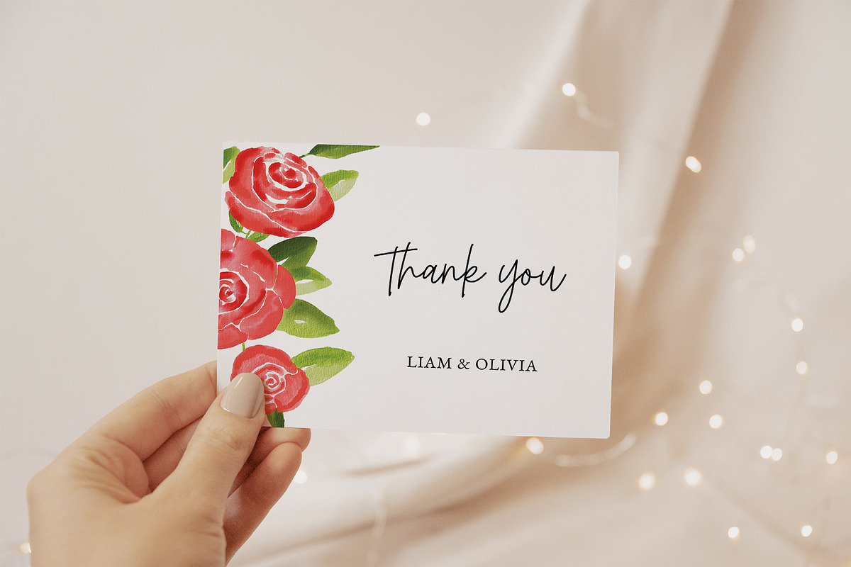 Red Rose Floral Thank You Cards, a Stationery Template by Beyond Muse (Photo 3 of 3)