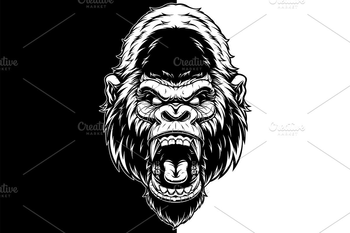Ferocious gorilla head, an Animal Illustration by Mark2000