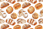 Seamless Watercolor Sourdough Bread, a Food Illustration by DigitalDesignCollect (Thumbnail 2 of 3)