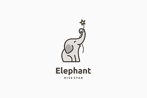 Cute Mascot Elephant Reach Star Logo