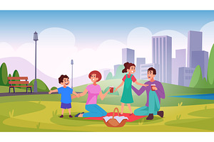 Family in park. Father and mother, an Illustration by Onyx
