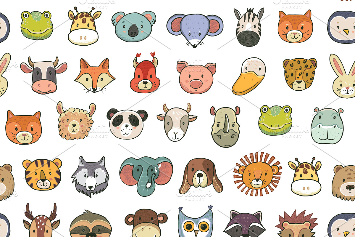 Funny Animal faces illustrations set, an Animal Illustration by GooseFrol (Photo 7 of 9)