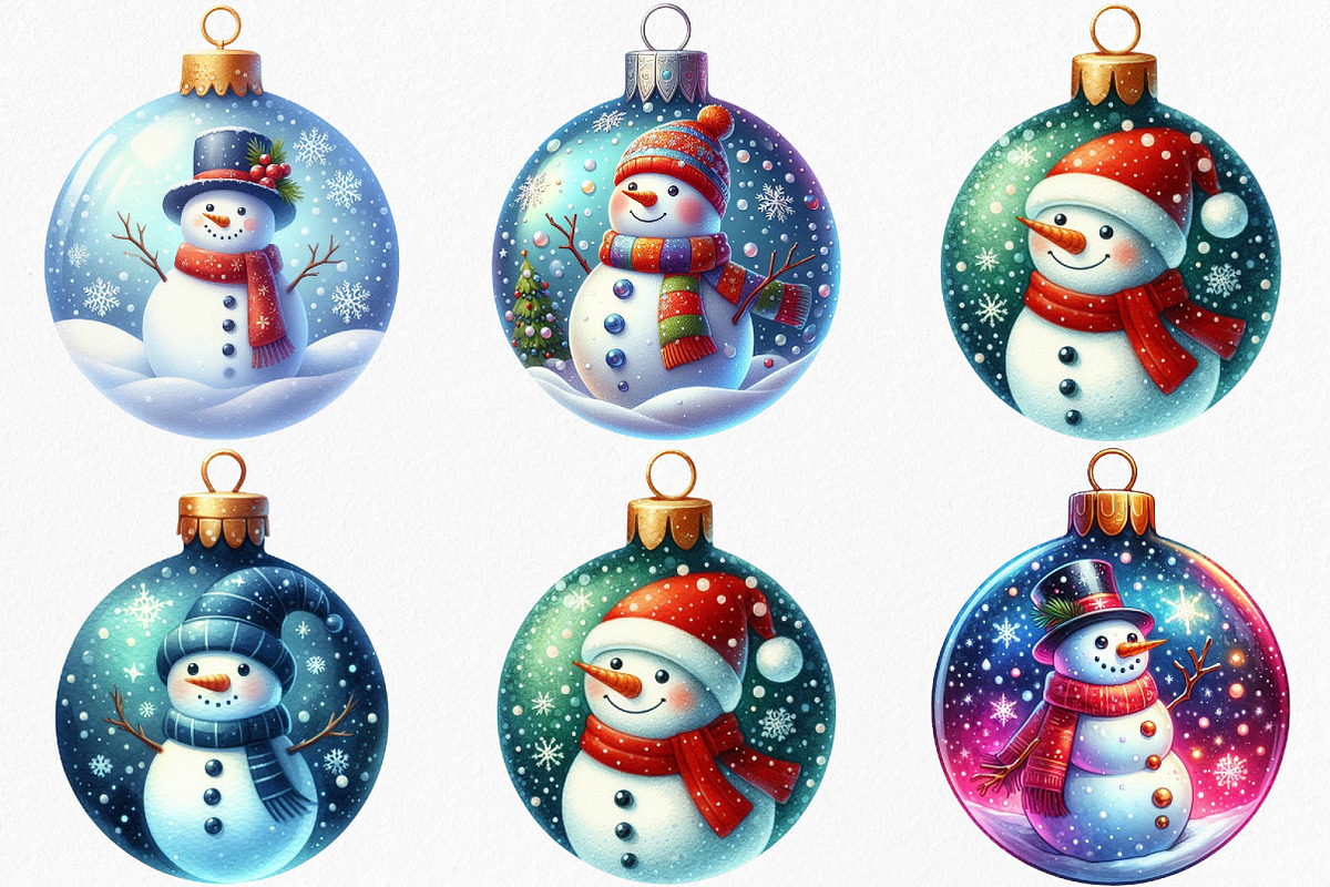 Watercolor Ornament Snowman Clipart, an Illustration by Canvas Craft (Photo 5 of 9)