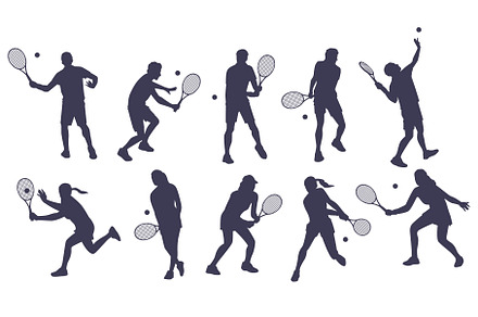 Set silhouettes of tennis players, a Sport Illustration by YummyBuum