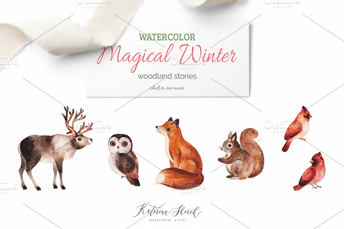 Magical Winter.Watercolor collection, an Animal Illustration by Kate_Rina (Photo 6 of 7)