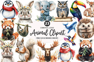 Watercolor Animal Clipart Bundle, an Illustration by SinaCreation